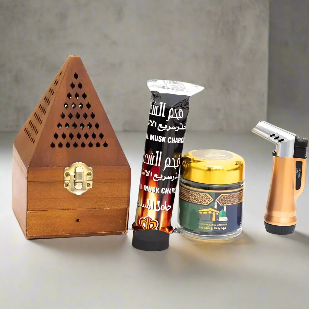 Mabkhara Set Starter Full Set includes 1 Mabkhara 1 Bakhoor 1 free packs Charcoal 1 Torch Gun Bukhoor - Bakhoor