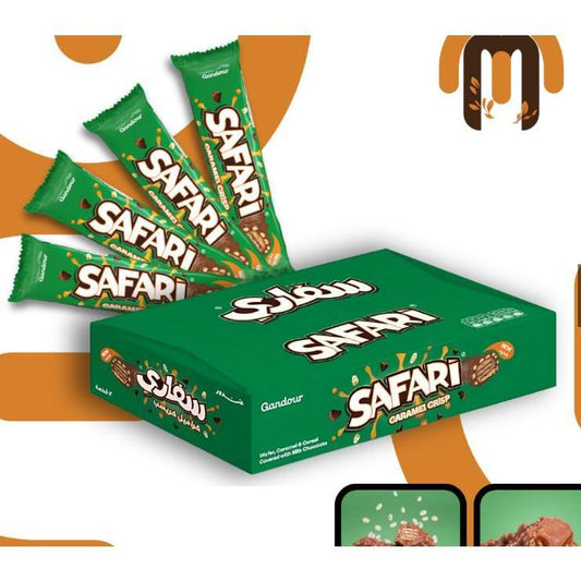 Safari Chocolate by Gandour Coklat import from saudi, Arab Crunchy bar with cereal in a milky 12pcs By Jood Mart