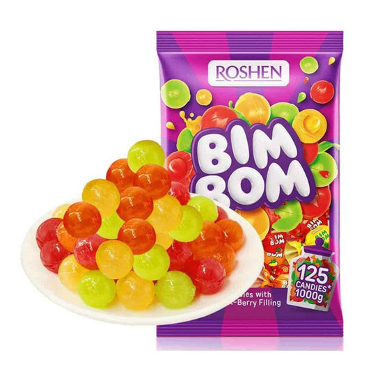 halal ROSHEN BIM BOM Hard Candy with Chewy Filling 500g.1kg By Jood Mart