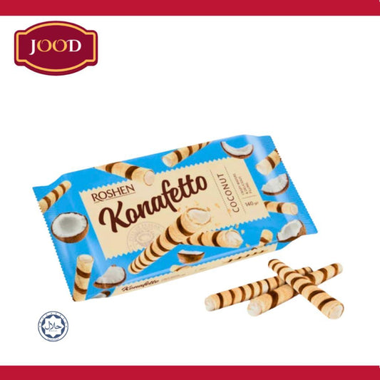 Roshen Konafetto Wafer rolls with coconut flavoured cream 140g Cookies Crispy Dessert Snack Sweet coklatbentukcomel coklatmasammasam yang Halal chocolate Chocolate & Chocolate Snacks mondaypermen Food By Jood Mart